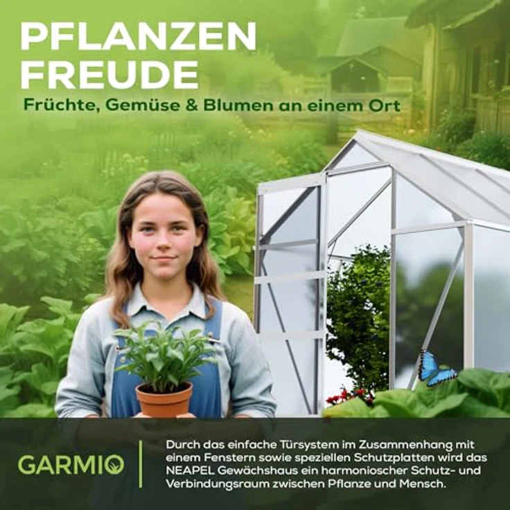GARMIO® Gewächshaus Neapel 250x190cm Alu Frühbeet, 2 Dachfenster Treibhaus Tomatenhaus 4,75m² UV-Schutz – Bild 4