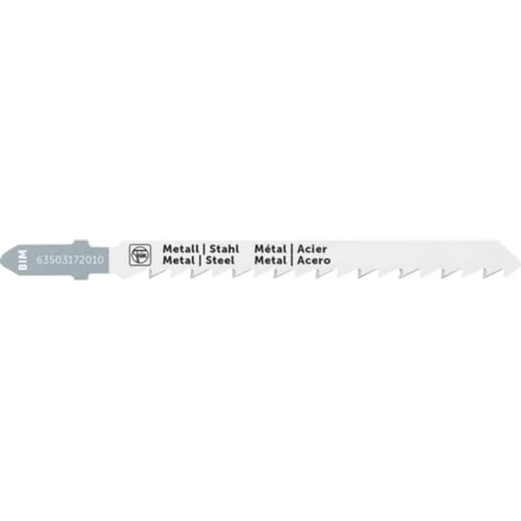 FEIN Stichsägeblatt für Metall BIM 75 T1.2/2.5 MS SC – 5 Stück, BiMetall Sägeblätter für Stichsäge F-IRON Jig 26 AS, 10-16 TPI Zahnteilung, geeignet für metallische Werkstoffe – Bild 1