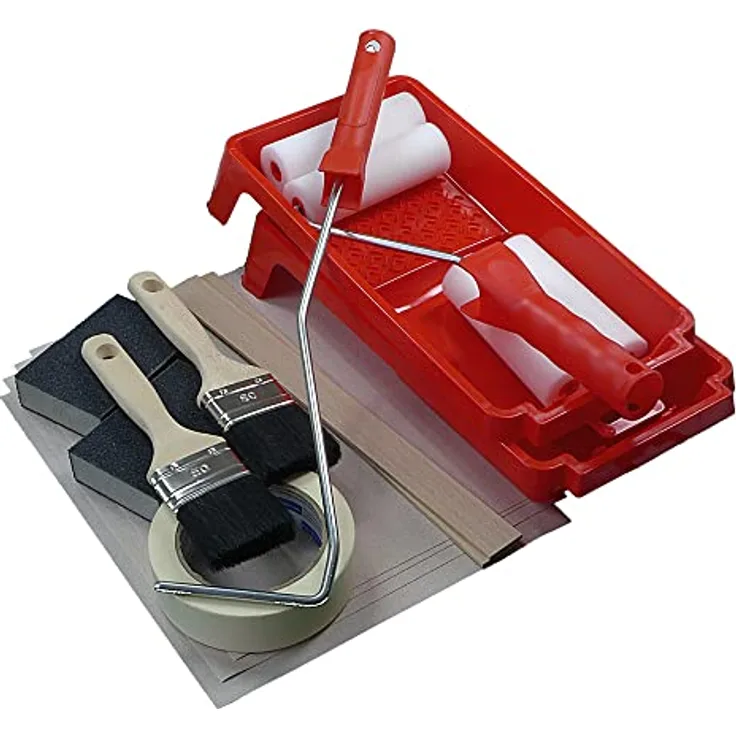 ROTIX Tür-Lackier-Set 19-teilig – Komplettset mit Farbroller, Lackierpinsel, Schleifmitteln, Malerkrepp und Zubehör für zwei Lackierungsdurchgänge