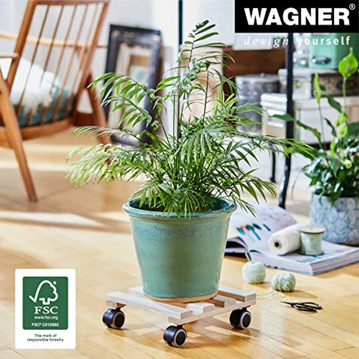 WAGNER Pflanzenroller PALETTI 25 x 25 cm I Pflanzenroller für Innenbereich, BUCHE Natur I Blumenroller aus FSC-Massivholz I Kübelroller aus Holz I Tragkraft 100 kg I Made in EU ? 20009701 – Bild 3