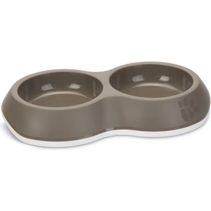 Savic Futternapf Delice Doppelnapf Katze grau 26x15,5x4 cm 2x200 ml - Modernes Dinnerset mit Anti-Slip Rand und Katzenpfoten-Motif