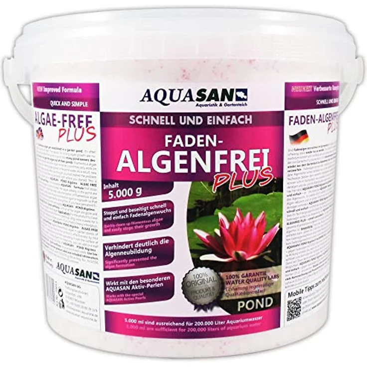 AQUASAN Gartenteich Faden-Algenfrei Plus (Beseitigt schnell und stoppt Fadenalgen im Teich. Der Fadenalgen-Entferner, Fadenalgen-Vernichter, Fadenalgen-Mittel), Inhalt:5 kg – Bild 1