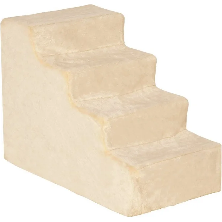 PawHut Haustiertreppe 4-stufige Hunderampe Katzenrampe, abnehmbarer Bezug, Beige 60 x 35 x 44 cm