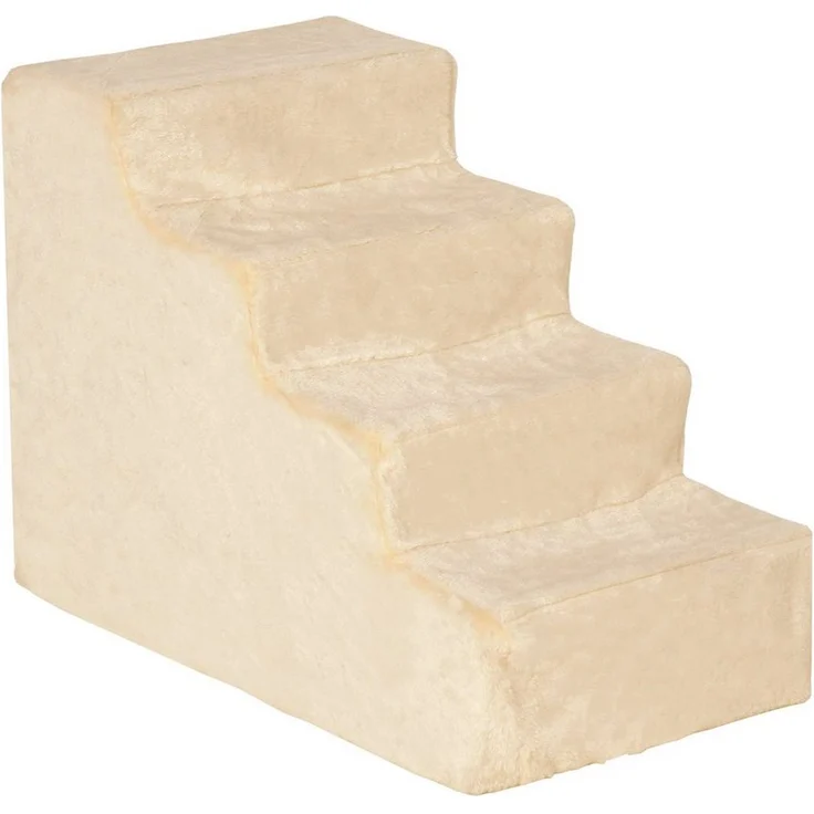 PawHut Haustiertreppe 4-stufige Hunderampe Katzenrampe, abnehmbarer Bezug, Beige 60 x 35 x 44 cm