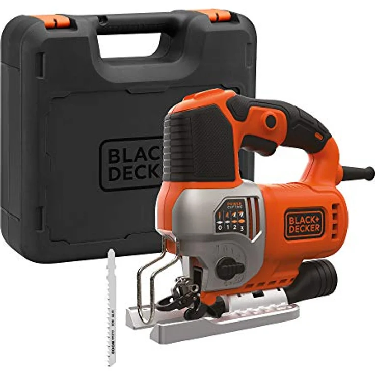 Black & Decker Elektronik-Pendelhub-Stichsäge (650 Watt, 19mm Hublänge, max. 90 mm Schnitttiefe, 3 Pendelhubstufen für vielseitigen Einsatz, variable Hubzahl, inkl. 2 Sägeblätter & Koffer) BES610K – Bild 3