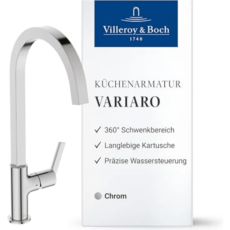 Villeroy & Boch Variaro Küchenarmatur, 360° schwenkbarer Auslauf, FirmaFlow® Kartusche, Schnellmontagesystem, Chrom-Finish – Bild 1
