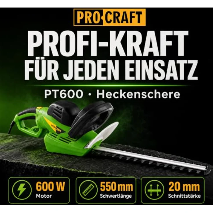Procraft PT600 Heckenschere, 600 Watt, 550 mm Schnittlänge, max. Schnittstärke 20 mm – Bild 2