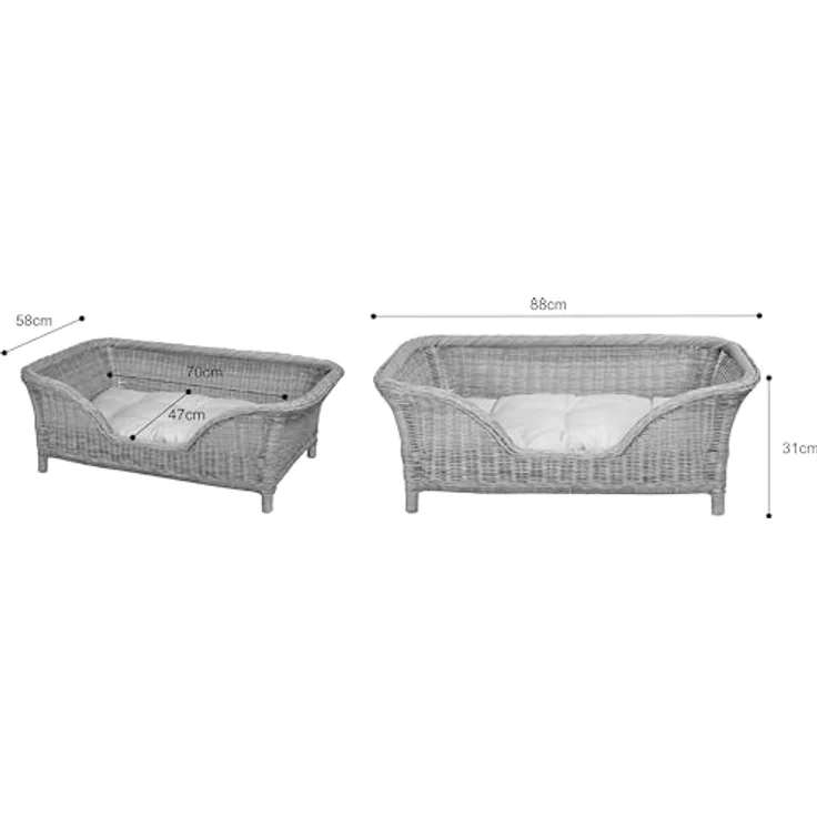 Korb-Outlet Großer Rattan Hundekorb geflochten Hundebett Rattan Korb Hund Hundecouch hoch mit Kissen (Honig) – Bild 4