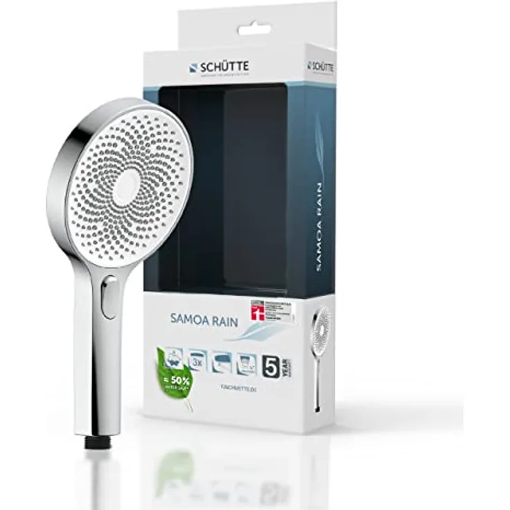 SCHÜTTE Handbrause SAMOA RAIN | Samtstrahl-Technologie | Duschkopf mit über 300 Düsen | 3 einstellbare Strahlarten | Brausekopf Antikalk für die Dusche | Weiß