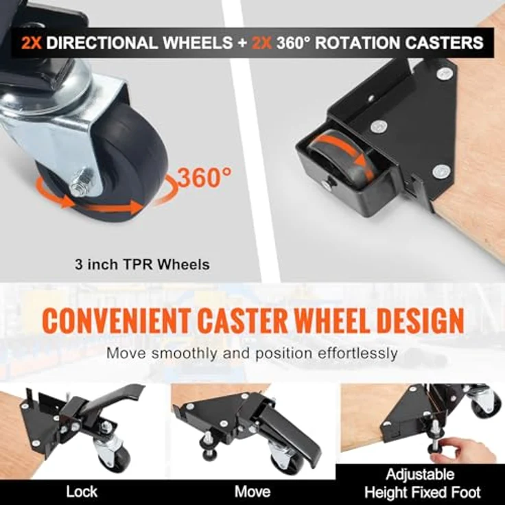 VEVOR Mobiler Sockel, Robuster Universal-Mobilständer für Holzbearbeitungsgeräte, Bandsägen, Elektrowerkzeuge - 181,4 kg, Einstellbar von 241,3 x 241,3 mm bis unendlich – Bild 3