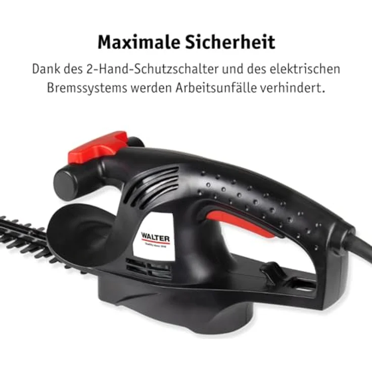 WALTER Elektro-Heckenschere 450 W, Präzisionsklinge aus U-Stahl, 408 mm Schnittlänge, Ergonomischer T-Griff, 2-Hand-Schutzschalter – Bild 3