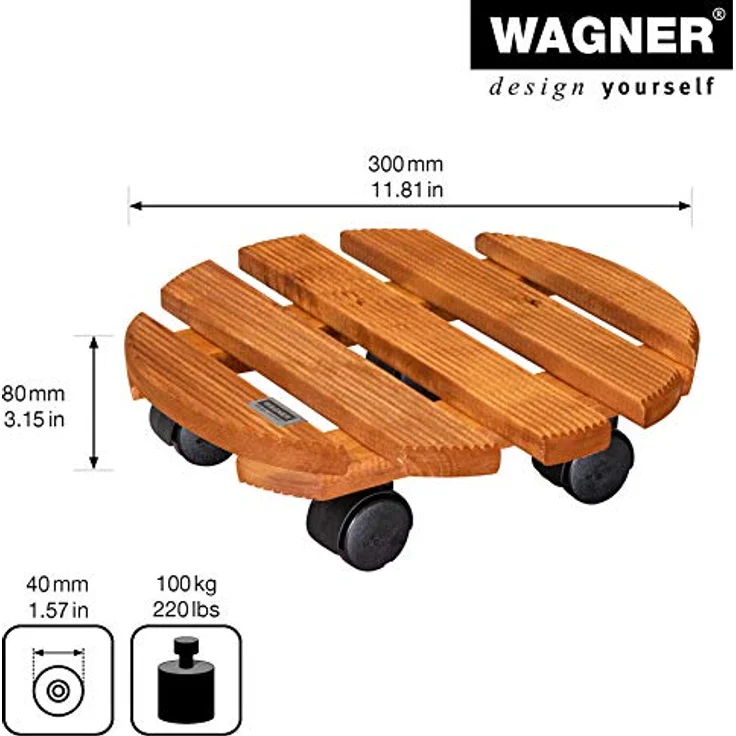 WAGNER Pflanzenroller Country Ø 30 cm I Pflanzenroller für den Innenbereich, Kastanie I Rutschsicheres Rollbrett I Kübelroller aus Holz I Tragkraft 100 kg I Made in EU ? 20018201 – Bild 4