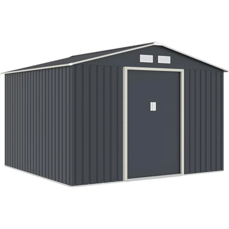 HATTORO S250 Metall Gerätehaus, 7,2 m² mit Satteldach und Bodenrahmen, Dunkelgrau – Bild 7