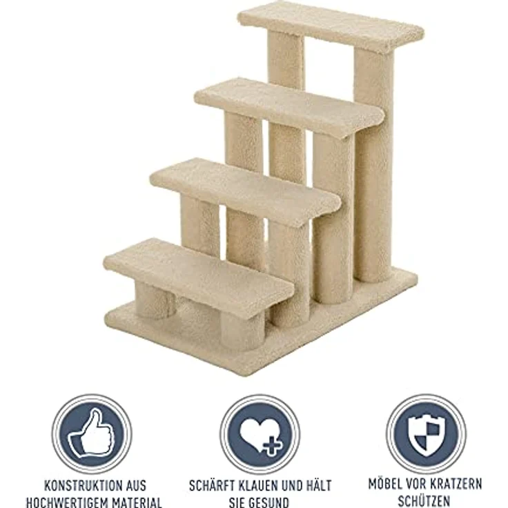PawHut Tiertreppe Katzentreppe Hundetreppe Treppe für Katze und Hunde 4 Stufen Beige 63,5x43x60cm – Bild 4