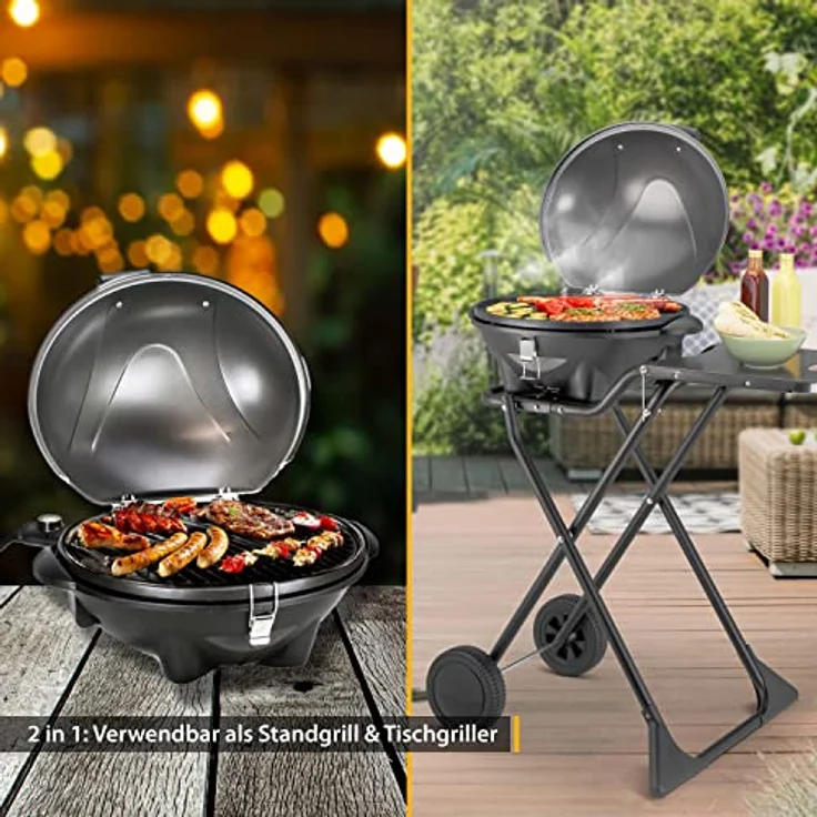 TZS First Austria 2in1 Elektrogrill – extrem stabiler & klappbarer Elektrogrill für Balkon – abnehmbarer 2400 Watt Standgrill mit Deckel, Standfuß & Rädern, Kunststoff/Metall – inkl. Temperaturregler – Bild 2