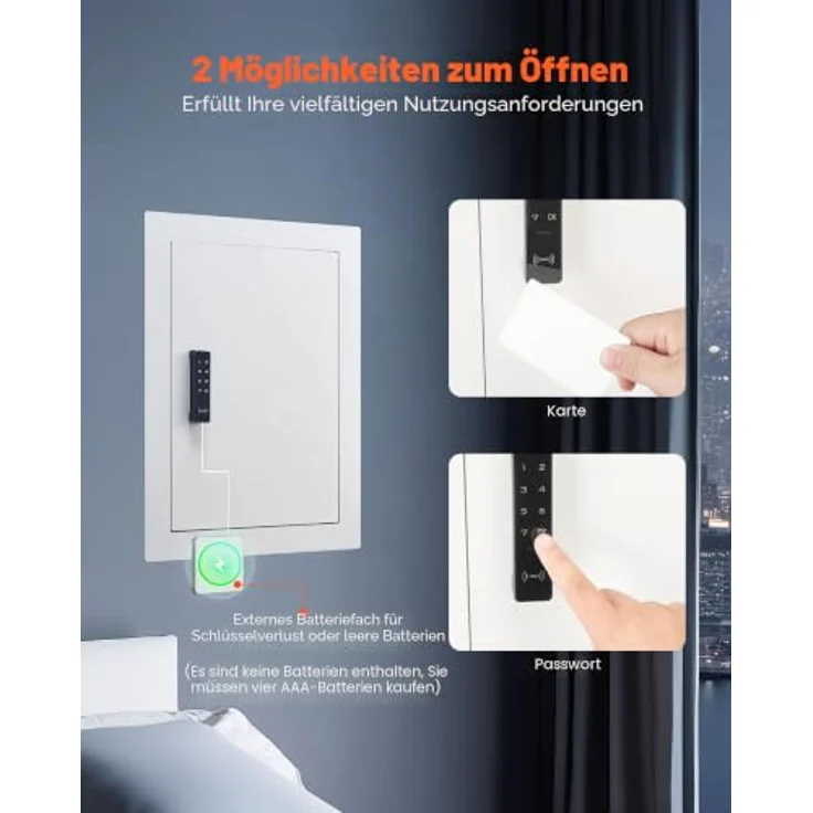 VEVOR Wandsafe, Wandtresor mit Passwort, Schlüssel & Drehknopf, Einbaugehäuse aus kaltgewalztem Stahl Q235, verstellbare Ablagen, weiß – Bild 4