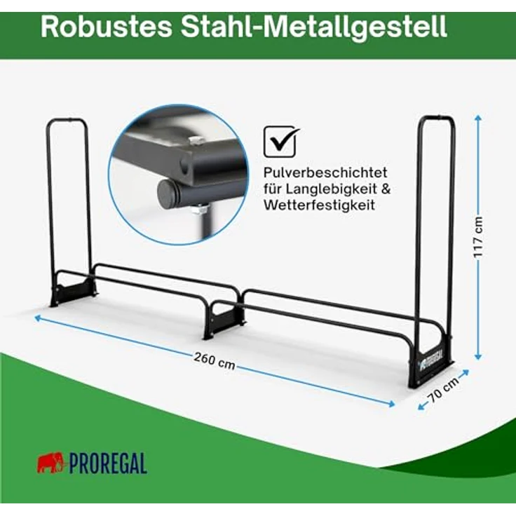 PROREGAL Kaminholzregal CHIMERA, wetterfestes Stahl-Regal für Außenbereiche, 117x260x36cm, Schwarz, inkl. Abdeckung & Handschuhe – Bild 4