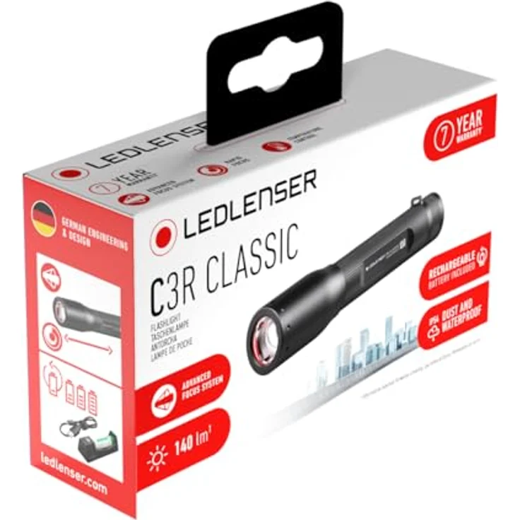 Ledlenser C3R Classic wiederaufladbare LED Taschenlampe | 140 Lumen helle Taschenlampe | 100m Leuchtweite | einstellbarer Fokus | IP54 | lange Batterielebensdauer | Taschenlampe Camping, Outdoor – Bild 2