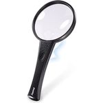 Hama LED Leselupe Basic 90 LED (1 Stück, 4-facher Vergrößerung, 90 mm Durchmesser, 94 mm x 202 mm x 16 mm) schwarz/transparent