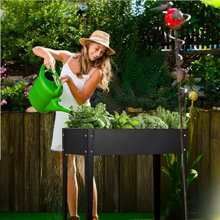 relaxdays Hochbeet aus pulverbeschichtetem Metall, schwarzes Hochbeet mit 56 l Fassungsvermögen, ideal für Balkon und Garten – Bild 2