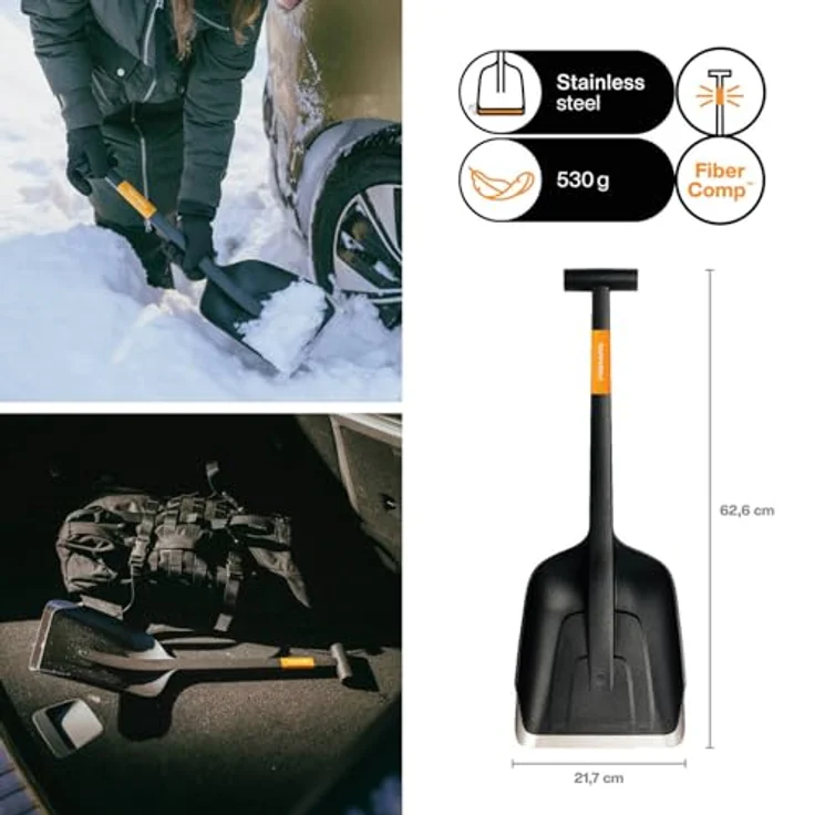 Fiskars Autoschaufel Schild-B.217mm H.240mm T-Griff, leicht und kompakt mit Stahlkante für Schnee und Eis – Bild 2