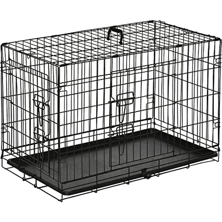 PawHut Hundekäfig Transportkäfig Drahtkäfig Hundebox Transportbox Reisebox mit 2 Türen Schwarz 76x53x57 cm
