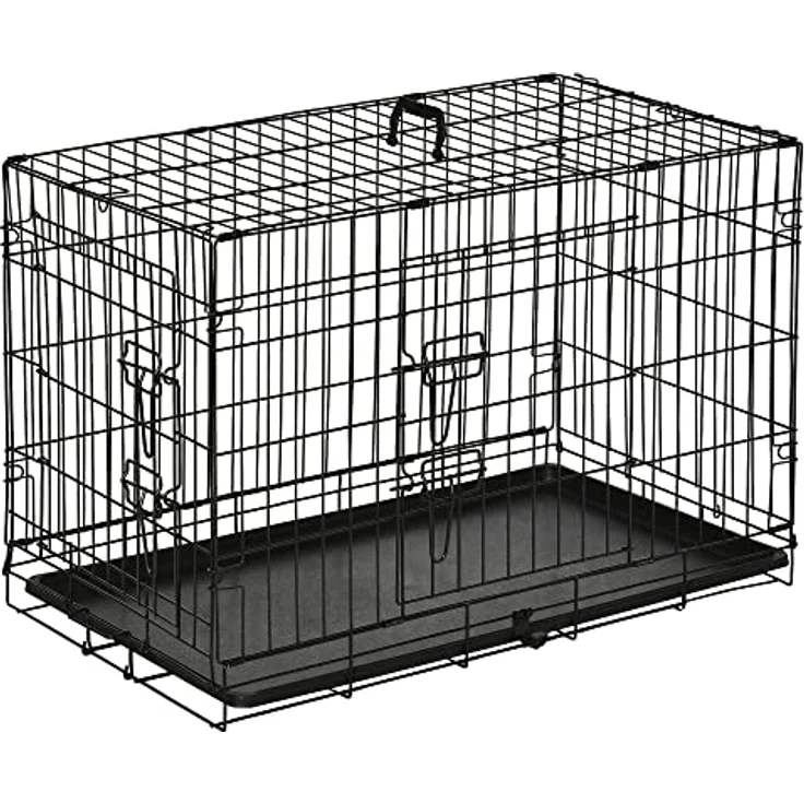 PawHut Hundekäfig Transportkäfig Drahtkäfig Hundebox Transportbox Reisebox mit 2 Türen Schwarz 76x53x57 cm – Bild 1