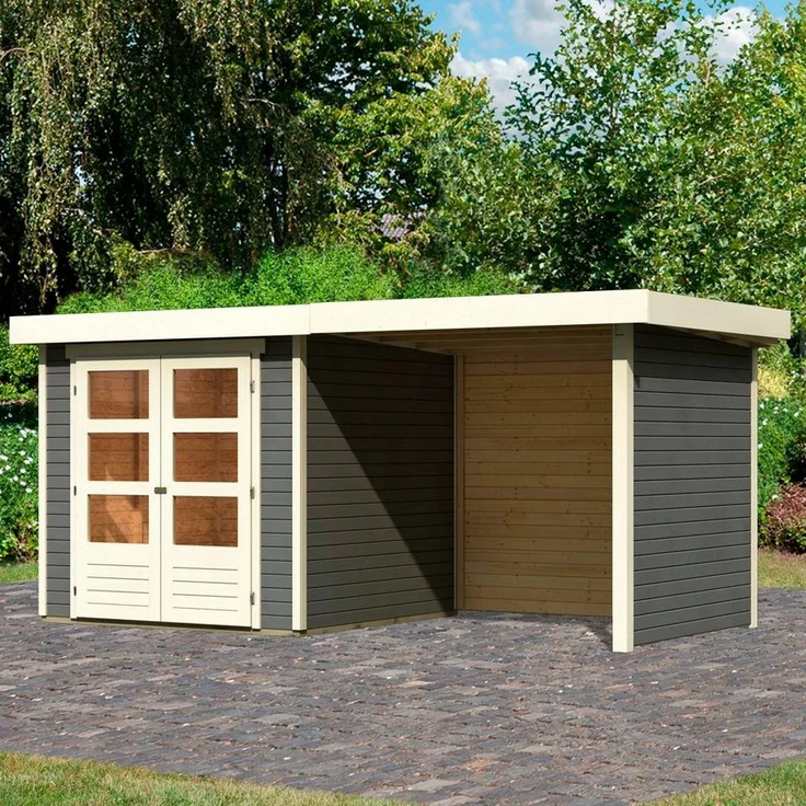 Karibu Gartenhaus Askola 2, BxT: 467x238 cm, mit Anbaudach, Rück- und Seitenwand, nordische Fichte, einfacher Aufbau