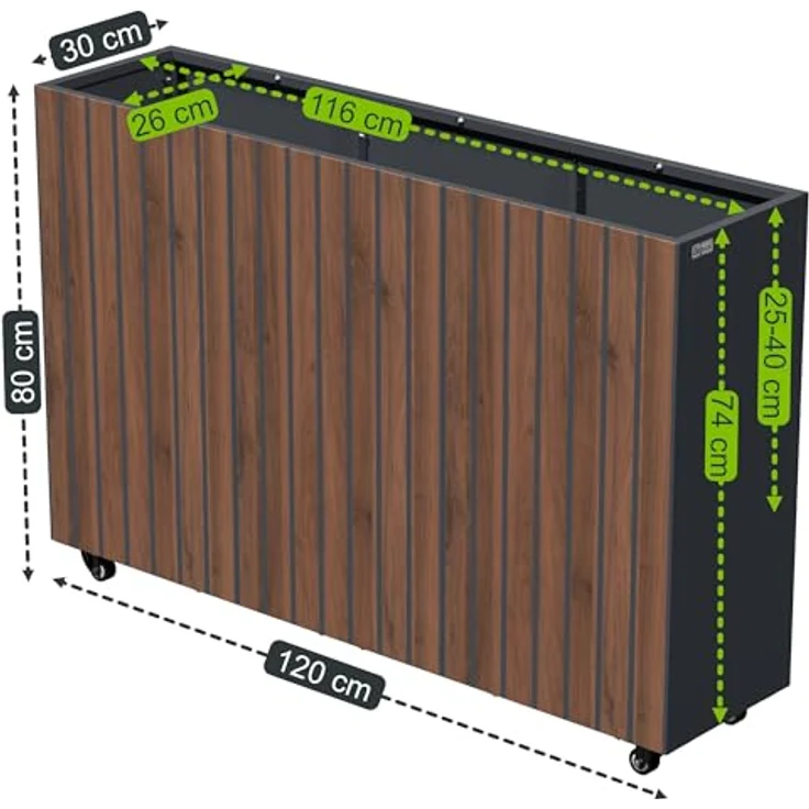 Zelsius Hochbeet verzinkter Stahl mit Rollen, 120 x 30 x 80 cm, Anthrazit RAL 7016, witterungsbeständig, Pflanzenhöhe wählbar – Bild 3