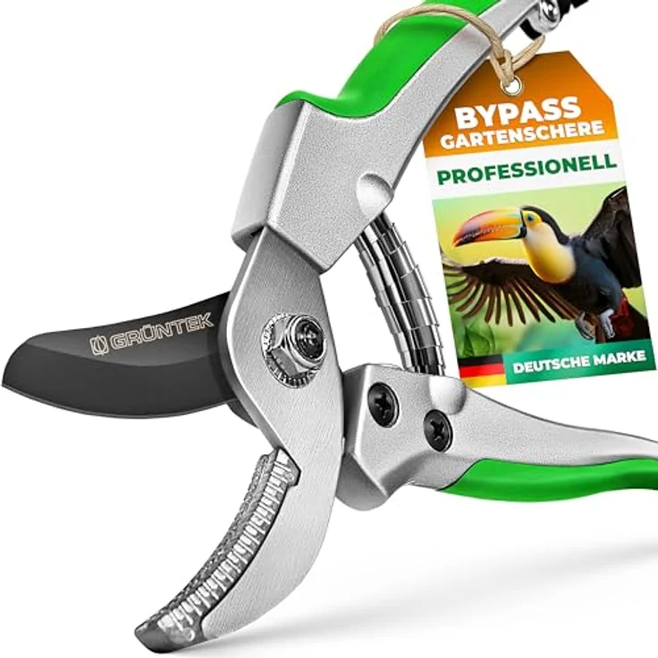 GRÜNTEK Gartenschere Amboss Pflanzenschere TUKANE 195 mm, SK5 Stahl, Antihaftbeschichtet, mit Soft-Touch-Griffen – Bild 1