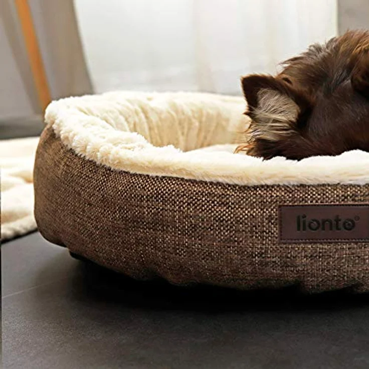 lionto Rundes Hundebett Hundekissen Hundesofa Katzenbett Donut, 55 cm Ø braun – Bild 4