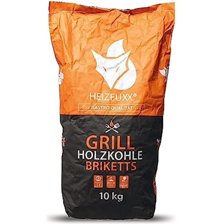 HEIZFUXX Grillholzkohlebriketts SGA1002, Premium Hartholz Kohle für BBQ und Smoker, 20kg (2x10kg), Schwarz/Natur, langanhaltende Glut, wenig Asche, umweltfreundlich – Bild 4