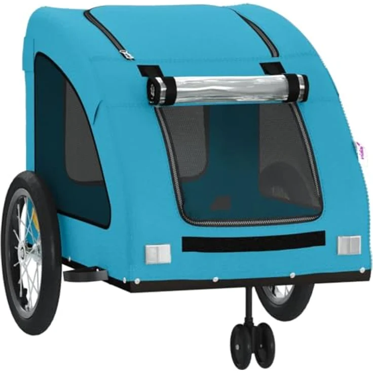 vidaXL Hunde-Transportbox Fahrradanhänger, Blau, Oxford-Gewebe und Eisen, für kleine Hunde und Katzen, max. Tragfähigkeit 45 kg, mit Reißverschluss und Netzfenstern – Bild 6