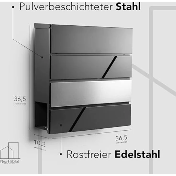 NewHabitat Moderner Briefkasten Anthrazit - Wandbriefkasten mit Zeitungsfach, rostfrei & UV-beständig, personalisierbar mit Lasergravur, inkl. Montagematerial – Bild 3