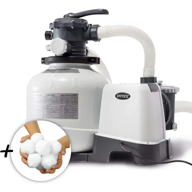 Intex Sandfilteranlage RCD Sandfilterpumpe, 10,5 m³/h für Pools bis 36 m³, inkl. 1150g Filterkugeln