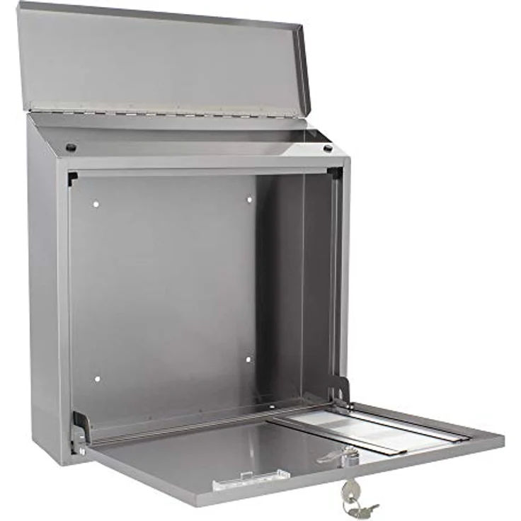 Rottner T06048 Muro INOX Design-Briefkasten aus gebürstetem Edelstahl, mit Sichtfenster, Namensschild, Zylinderschloss und Schutzklappe. A4-Einwurf. Inklusive Montagematerial – Bild 3