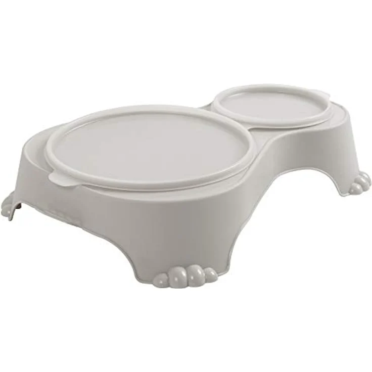 Rotho Sally Doppel Futternapf mit Deckel, Kunststoff (PP) BPA-frei, sand, 1l + 0,28l (32,0 x 23,7 x 7,0 cm) – Bild 1