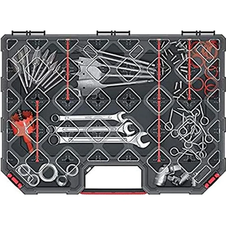 Prosperplast Werkzeugkoffer Kistenberg TAGER CARBO ORGANIZER KTGC40306S, multifunktionale Sortimentsbox mit transparentem Deckel und ergonomischem Griff, 390x284x60 mm – Bild 4