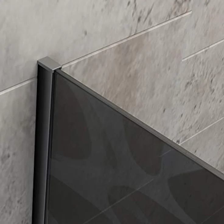 BERNSTEIN Walk-In Duschwand EX101, 140 x 200 cm, 10 mm Nano ESG Glas in Grau mit Milchglas-Muster Wave und schwarzem Profil – Bild 4