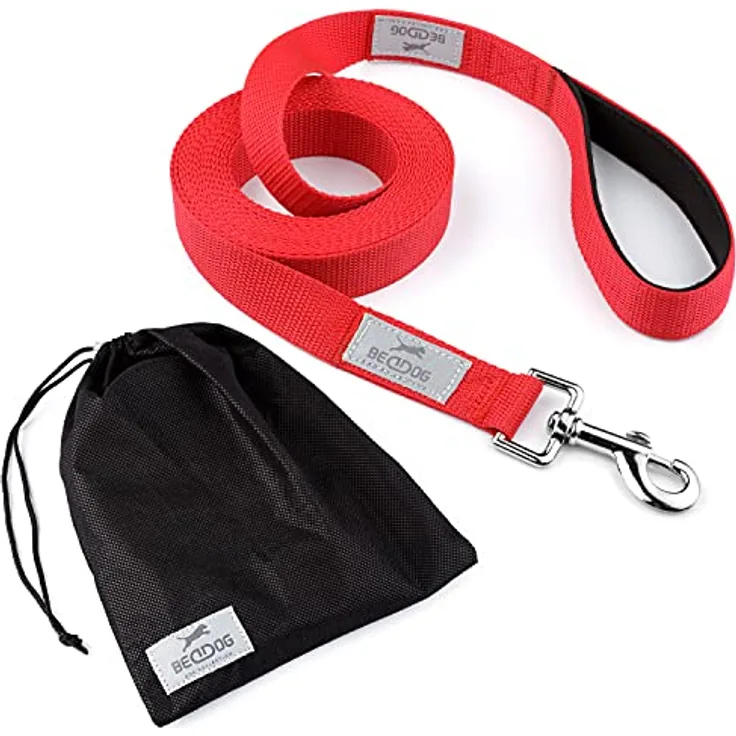 BedDog® Tyson Trainingsleine mit Aufbewahrungsbeutel, Lange Leine mit Handschlaufe, langlebige Schlepp-Leine, Hundeleine, Schwimmleine, robust 5m - rot