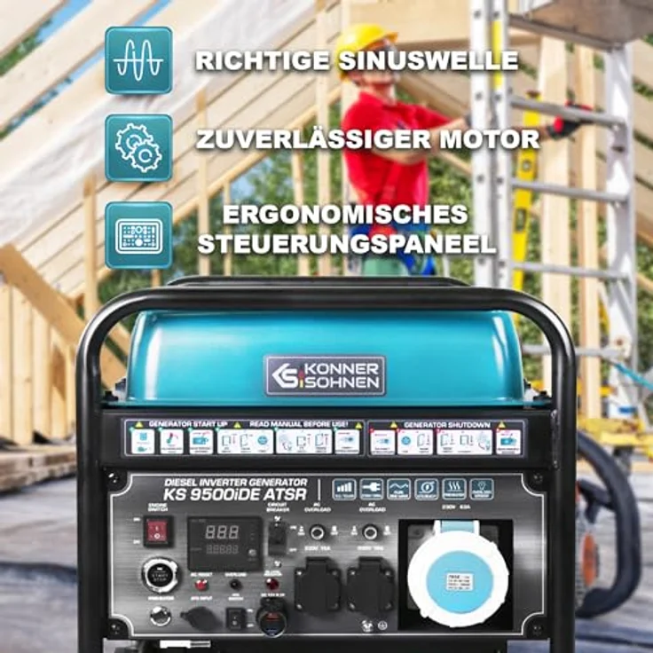 Könner & Söhnen Diesel-Inverter-Generator KS 9500iD ATSR, 10 kW, sinusförmige Ausgangsspannung, 3000 Betriebsstunden, ideal für empfindliche Elektronik – Bild 3