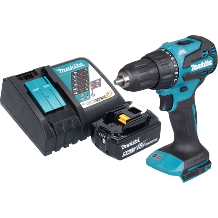 Makita DHP 490 RT1, Akku Schlagbohrschrauber 18V, 65 Nm, Brushless, inkl. 5,0 Ah Akku und Ladegerät