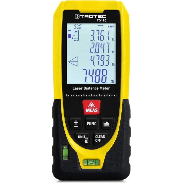 TROTEC Lasermessgerät Entfernungsmesser TD120, Berechnung von Rechteckflächen und -volumen, robust und kompakt, IP40-Ausführung, 360°-Neigungssensor – Bild 1
