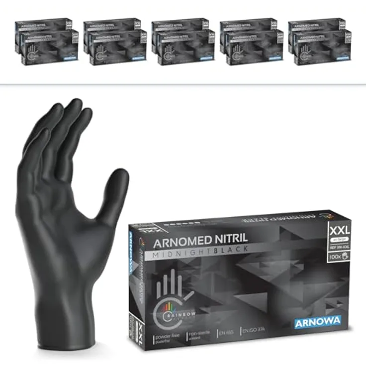 ARNOMED Nitril Einweghandschuhe Schwarz, puderfrei, 900 Stück (10x90), XXL, hautfreundlich, lebensmittelecht, reißfest, geeignet für Medizin und Gastronomie
