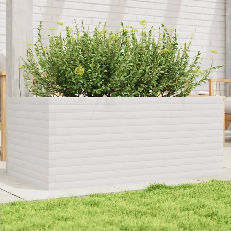 vidaXL Pflanzkübel, Weiß 110x60x46 cm aus massivem Kiefernholz, mit offener Unterseite für optimale Entwässerung