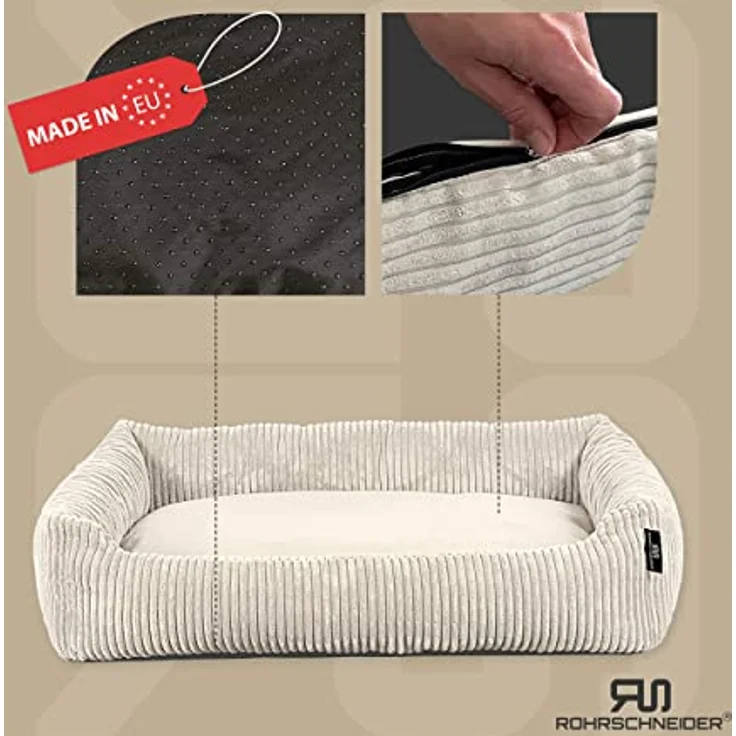 Rohrschneider Hundebett waschbar für kleine und mittelgroße Hunde mit Hundekissen Cord beige (ca. 70x50 cm) inkl. Gassibeutel – Bild 2