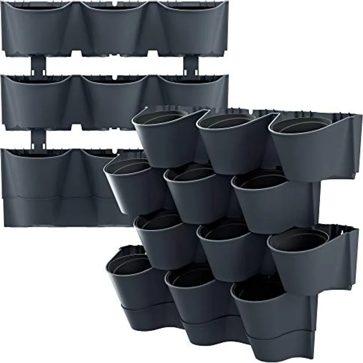 Macetero vertical Prosperplast Cascade Wall de plastico en color antracita 67 (largo) x 17,7 (ancho) x 57 (alto) cm – Bild 2