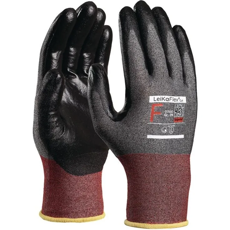 Richard Leipold GmbH Schnittschutzhandschuhe LeiKaFlex® CUT 1680 ESD, grau/schwarz/rot meliert, F-Schutz, PU-beschichtet, 6 Paar
