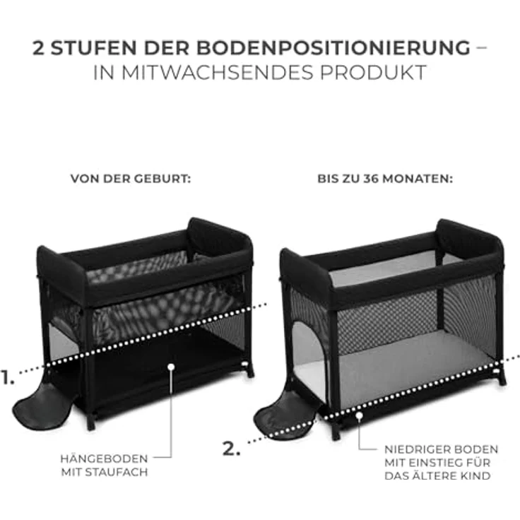 Kinderkraft Moon Dream Reisebett, zweistöckiges Babybett mit Tragetasche und Matratze, klappbar, schwarz – Bild 4