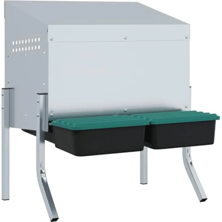 vidaXL Hühnerstall Hühner-Nistkasten 2 Fächer, verzinkter Stahl mit flexibler Beinhöhe, Silber/Dunkelgrün/Schwarz – Bild 1